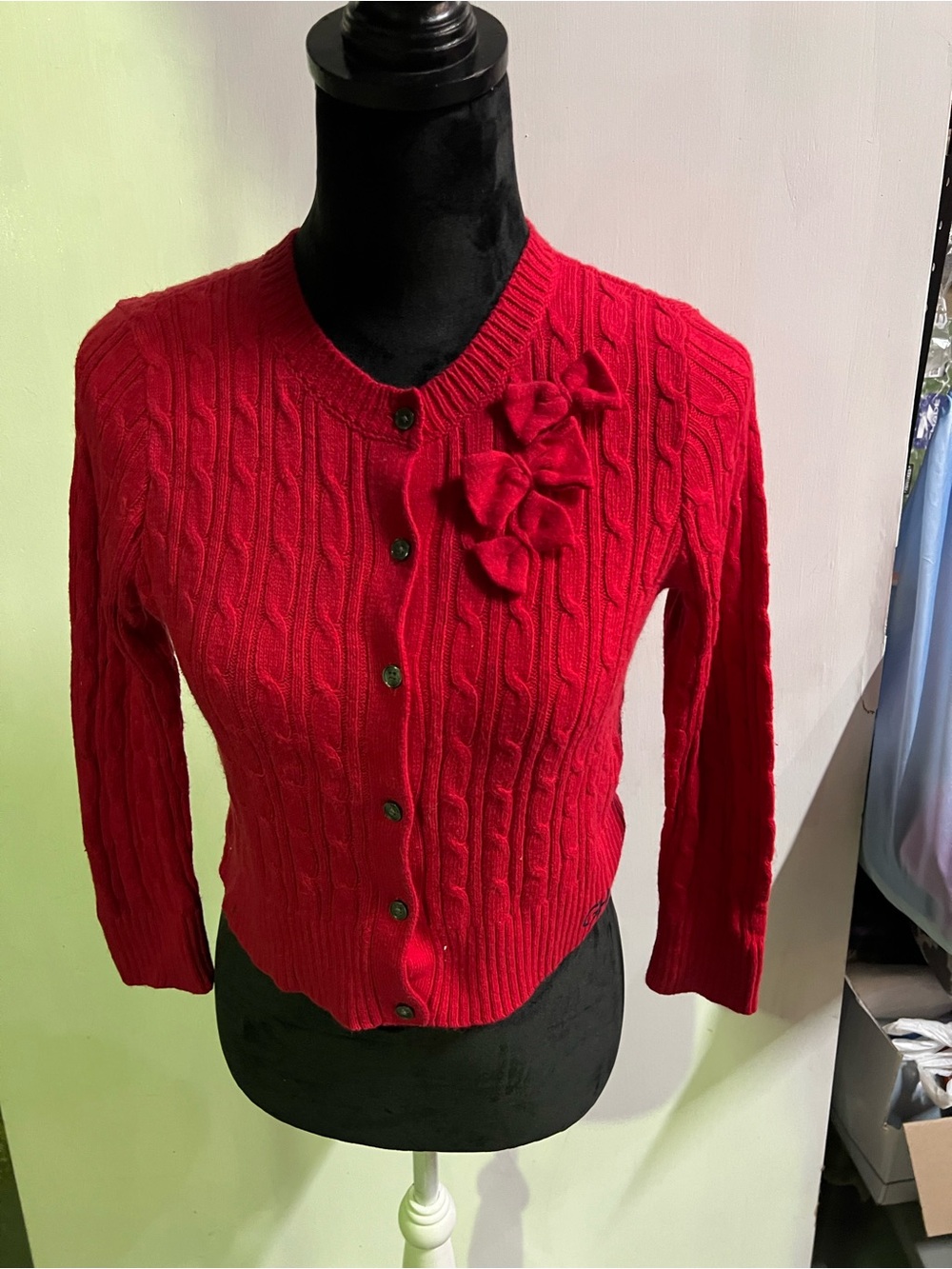 Gilly Hicks Red Cable-Knit Bow Detail Cardigan